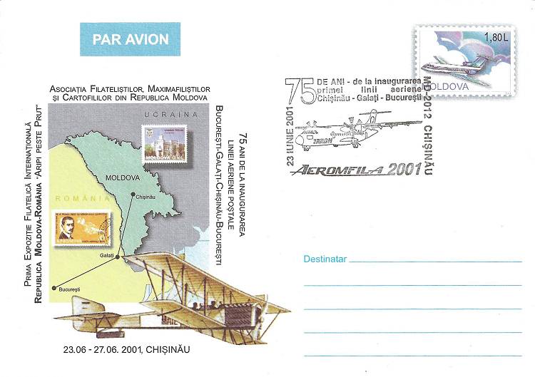 № CS2001/11 - Inauguration of the First Air Route: Chisinău-Galați-Bucharest - 75th Anniversary