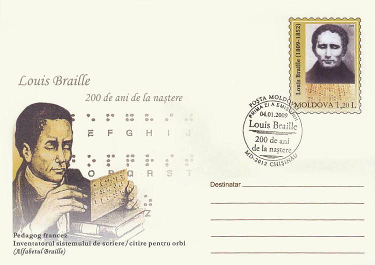 Cachet: Louis Braille (1809-1852). Inventor of the Braille System (Address Side)